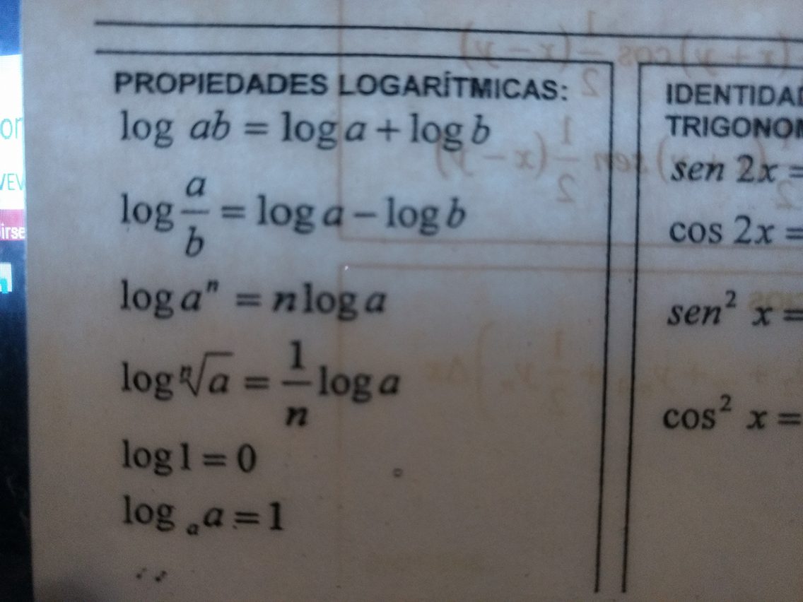 Propiedades de logaritmos