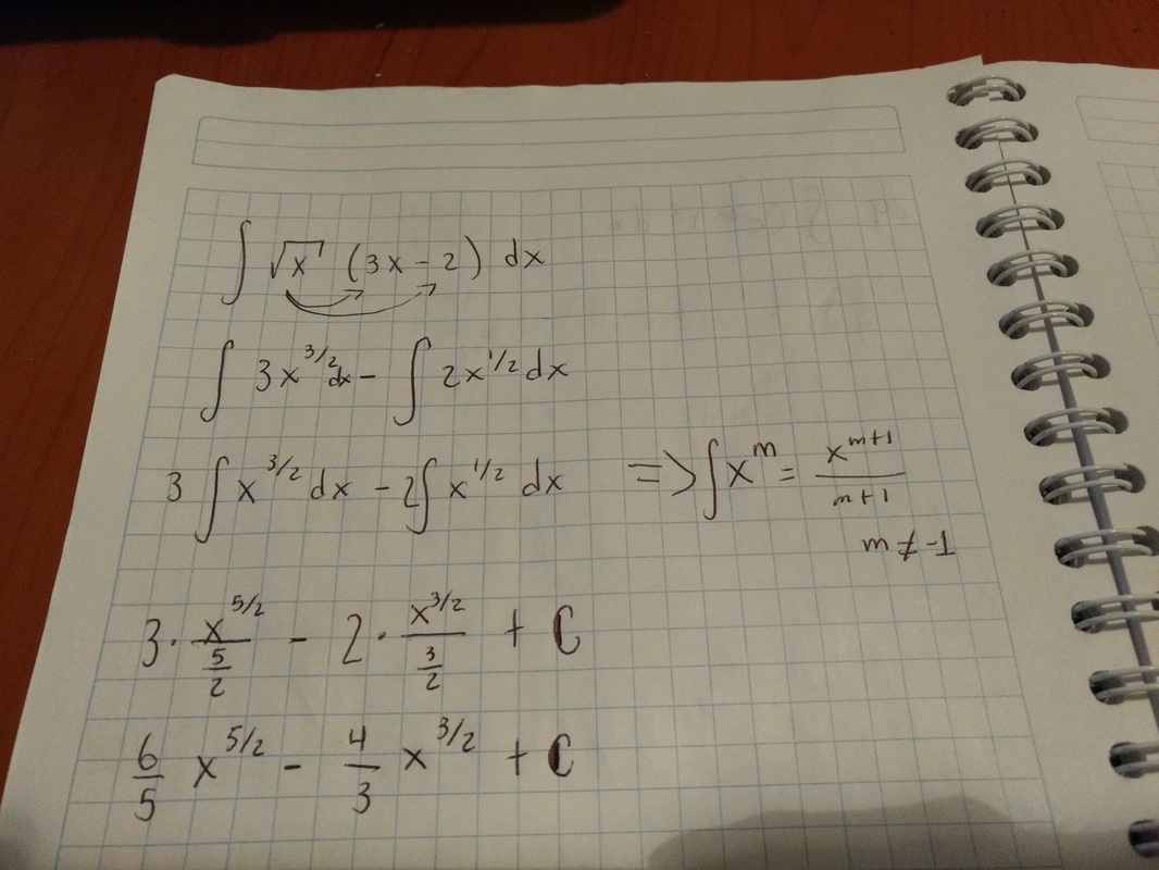 Para resolver la siguiente integral, resolvemos el producto de adentro, lo cuál nos deja una diferencia capaz de resolver mediante dos integrales diferentes, y al final, solo seguimos las reglas de integración de una constante por una integral y de una variable elevada a una potencia m